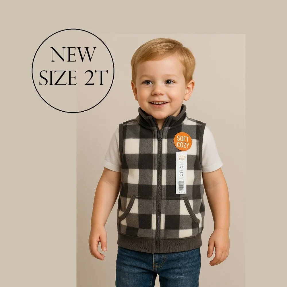 New Baby Boy's Boy Vest Plaid White Gray Size 2T 2 T New with tags